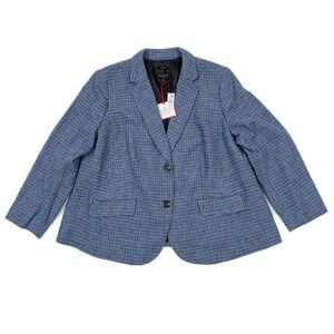 Talbots Woman Aberdeen Blue Houndstooth Wool Blend Blazer Size 22W - NWT